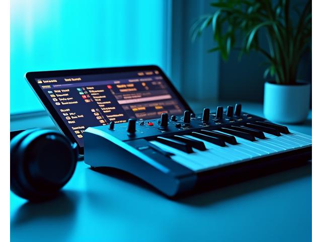 Moderne elektroniske instrumenter og synthesizere integrert med en app på et nettbrett